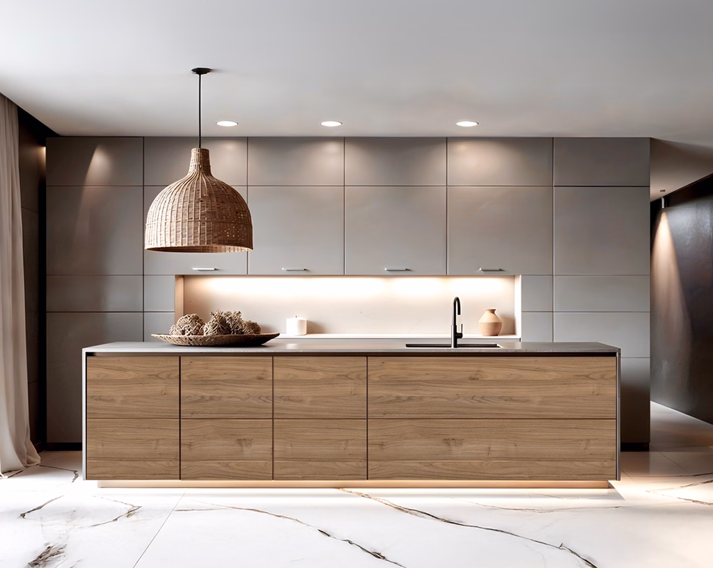 Dettaglio di una stanza completamente in legno 100% riciclato.